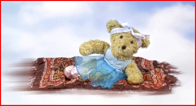 Photograph of Melody Bear on her flying carpet